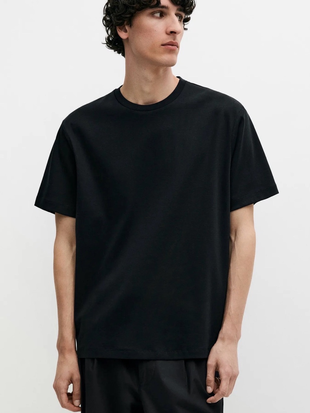Massimo Dutti Black Short-Sleeve Crewneck Relaxed Tee Size M New
